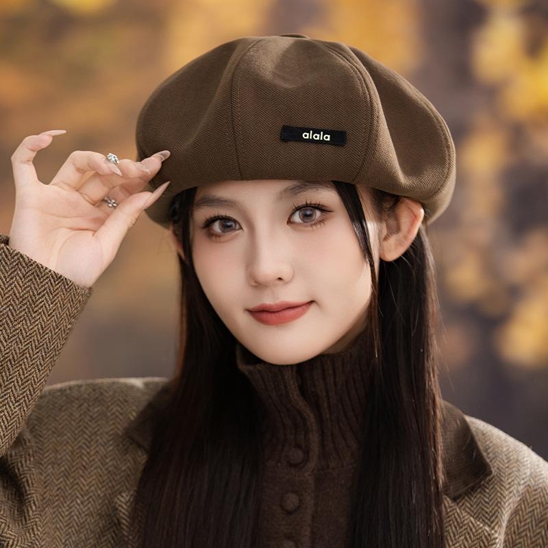 

Осенняя женская восьмиугольная шляпа высокого класса, большой обхват головы, подчеркивающая лицо, маленький берет, элегантный темперамент, шляпа газетчика One Size