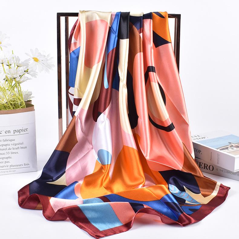90*90cm Luxury Square Silk Scarf Women Print Scarves Satin Shawl Wrap Hijab Female Headband Bandana Foulard Neckerchief