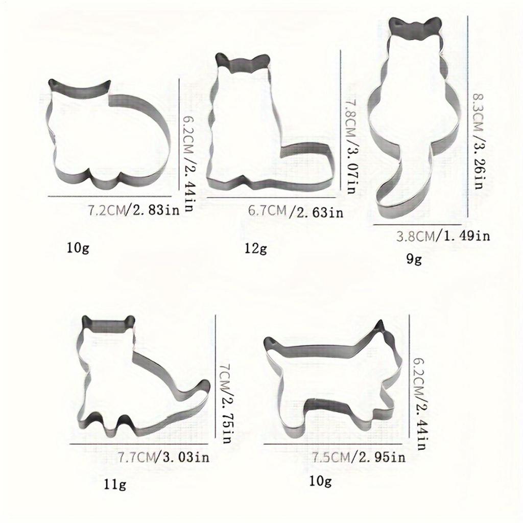 Dessert Baking Cutter Cute Kitten Dessert Baking Cutter 5 Pieces Stainless Steel Reusable Tool Cutting Mould For Dough Cheese