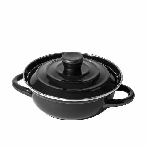 [BLKP] Pearl Metal Enamel Single-Serving Tabletop Pot with Painted Finish, 16cm, Induction Compatible, Limited Edition, All Black, BLKP, AZ-5059