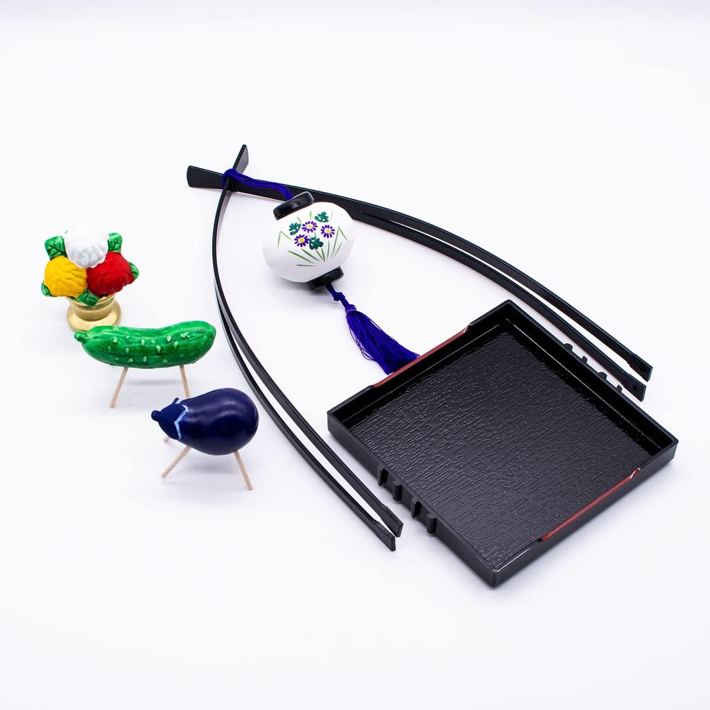 Saidougama Seto Ware Obon Decoration Set, Buddhist Altar Accessories, Approximately 27.5cm Tall, S-33-842, Black