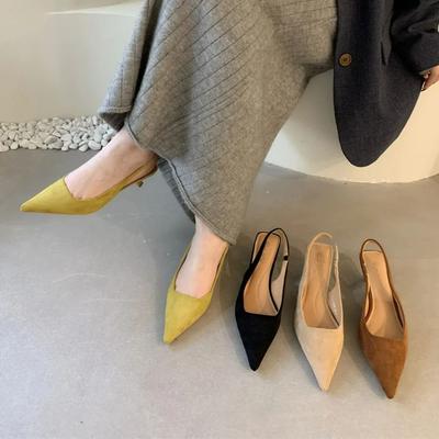 Moda Bailamos Sandálias Femininas Bico Fino Elegantes Sapatos de Salto Baixo Moda de Verão Slingback Mulher Mules Sapatos Scarpins Sapatos de Vestido