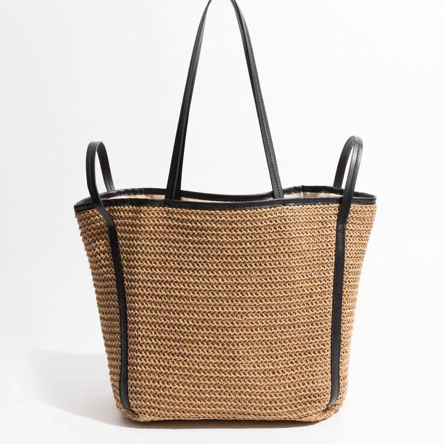 

Retro Straw Weave Personality Tote Bag Women Woven Large Capacity Shoulder Bag Ladies Casual Vacation Beach Seaside Bag 2025 New 30x46x17cm светло-коричневого