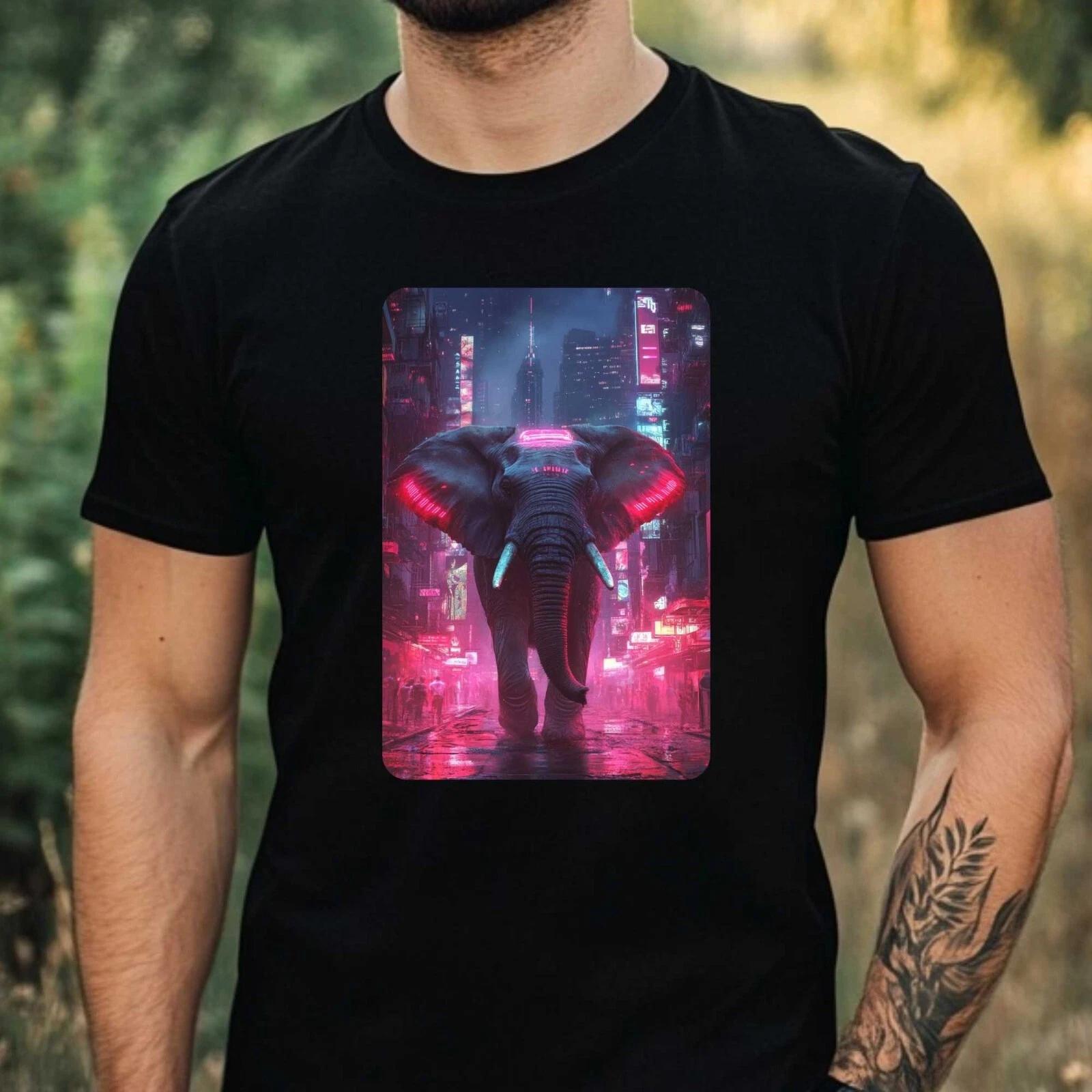 T-Shirt Herren Cyberpunk Elefant Motiv Baumwolle Größe XS bis 5XL XXXL