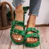Women's Slippers 2024 Brand Plus Size Fashionable Sequin Flat Shoes New Belt Buckle Exposed Toe Outdoor Casual Women's Slippers
