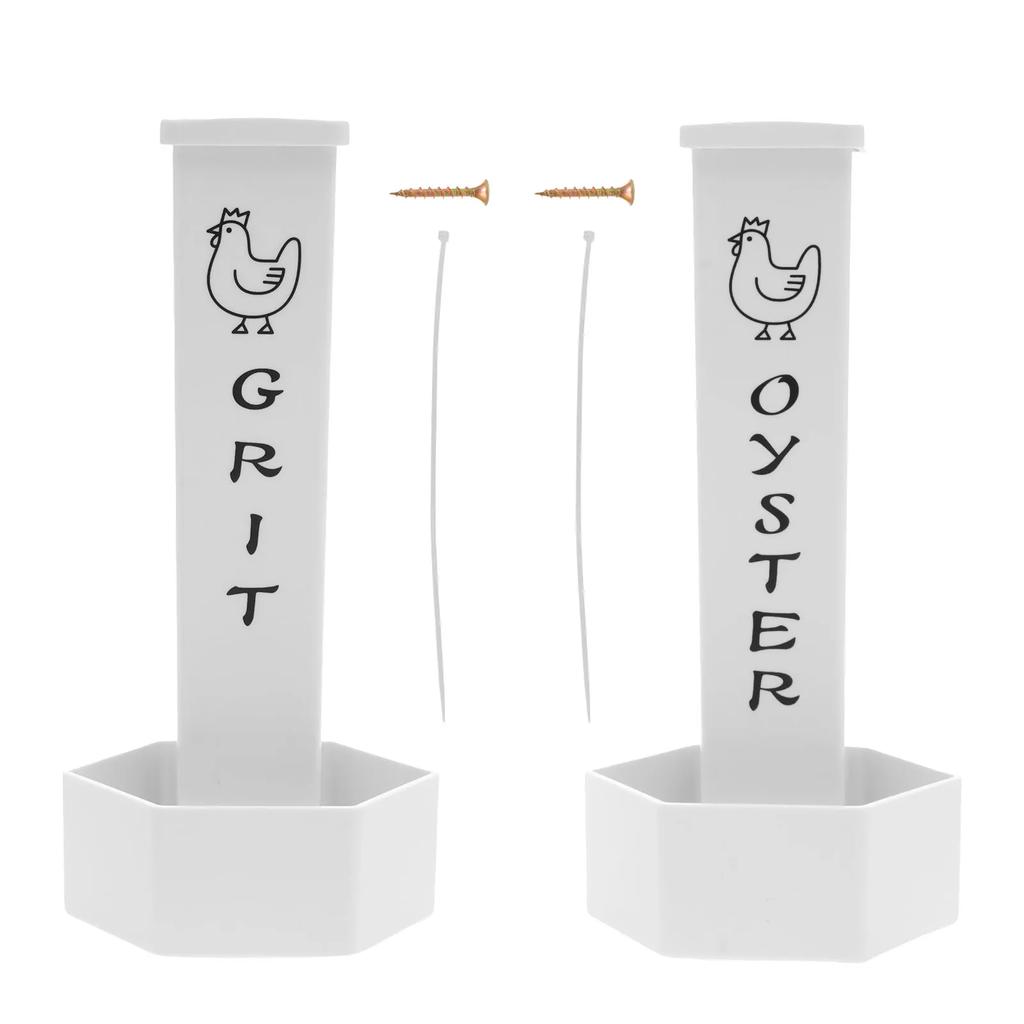 2Pcs Set Chicken Grit and Oyster Shell Feeder with Lid Double Bucket Design Precise Classification Auto Drop for Chicken House
