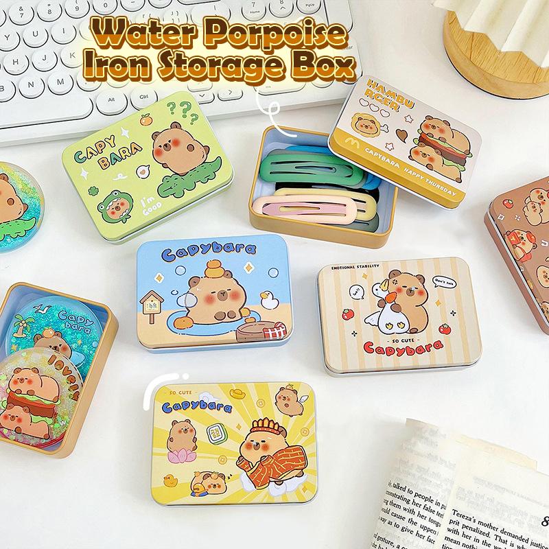 

Kawaii Cartoon Capybara Card Storage Iron Box Photo Card Pylosa Box Cute Jewelry Clip Hair Clip Маленькая коробка Креативная коробка для конфет