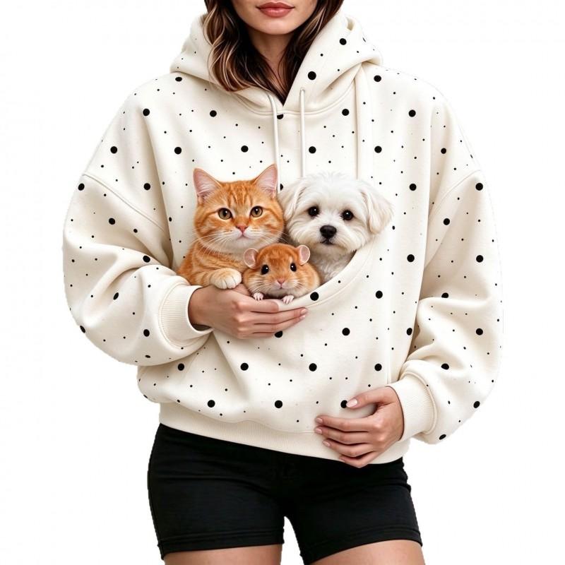 Womens Polka - Hooded Sweatshirt Loose Fit Long Sleeve Casual Pullover With Pocket