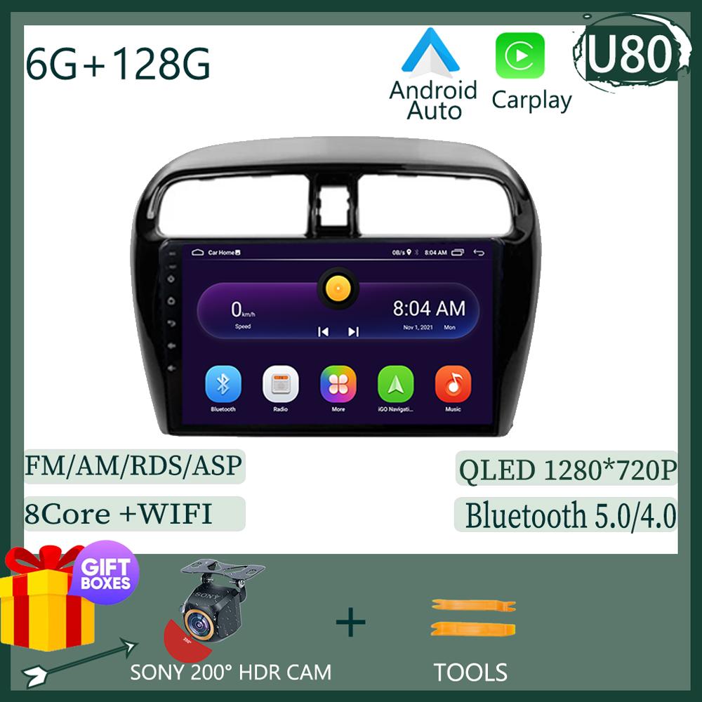Carplay Android 14 For Mitsubishi Mirage 6 Attrage 2012 2013 2014 2015 2016 2018  DSP Car Radio 5G WIFI Navigation No 2 Din Dvd