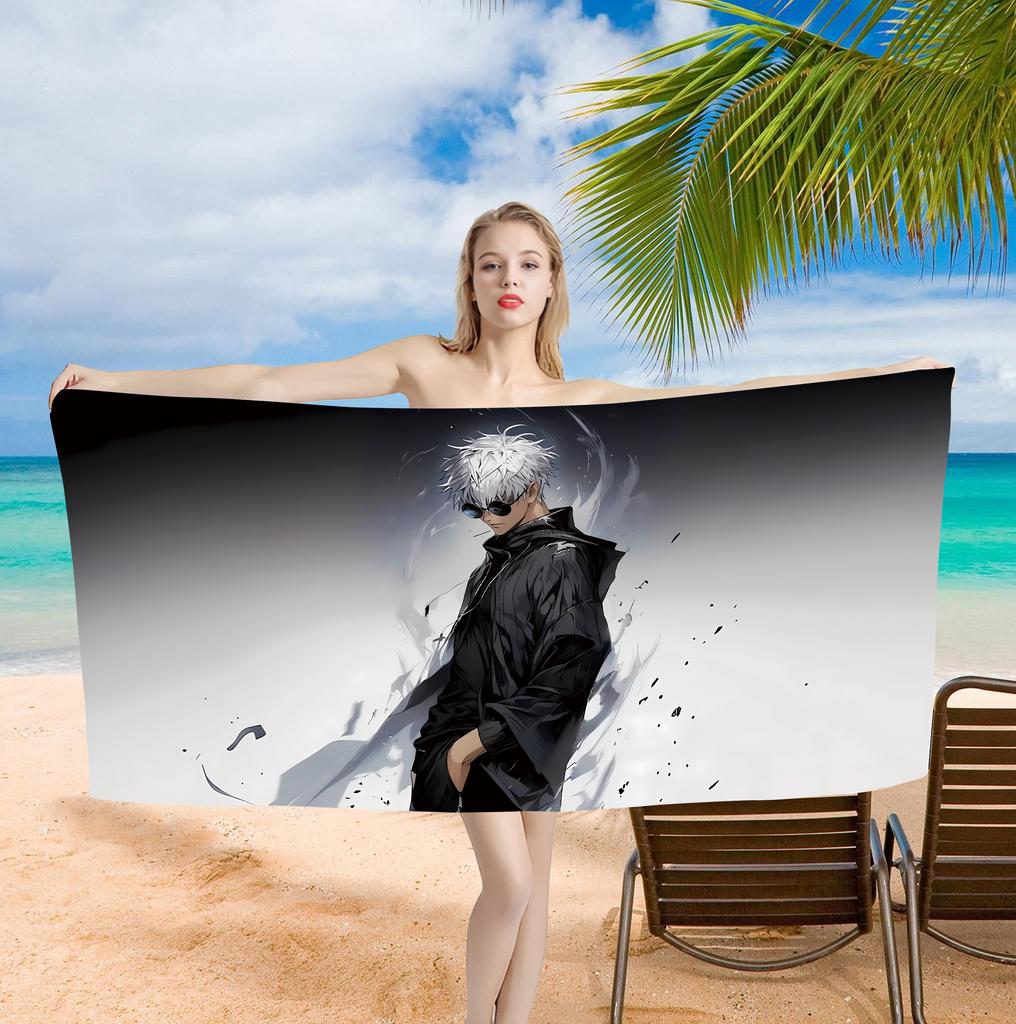 Anime cartoon S-Satoru Gojos Printed Beach Towel One Piece Anime Bath Towel 75x150cm Bathroom Shower Washcloth Home Decor