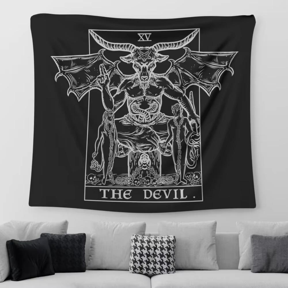 Gothic Devil Tarot Card Baphomet Tapestry Wall Hanging Satanic Witchcraft Home Decor Halloween Art