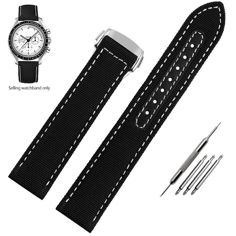 19mm 20mm Woven Canvas Watch Band Strap For Omega Seamaster 300 AT150 Fabric Leather Nylon AQUA TERRA 150 Blue Black Watchband