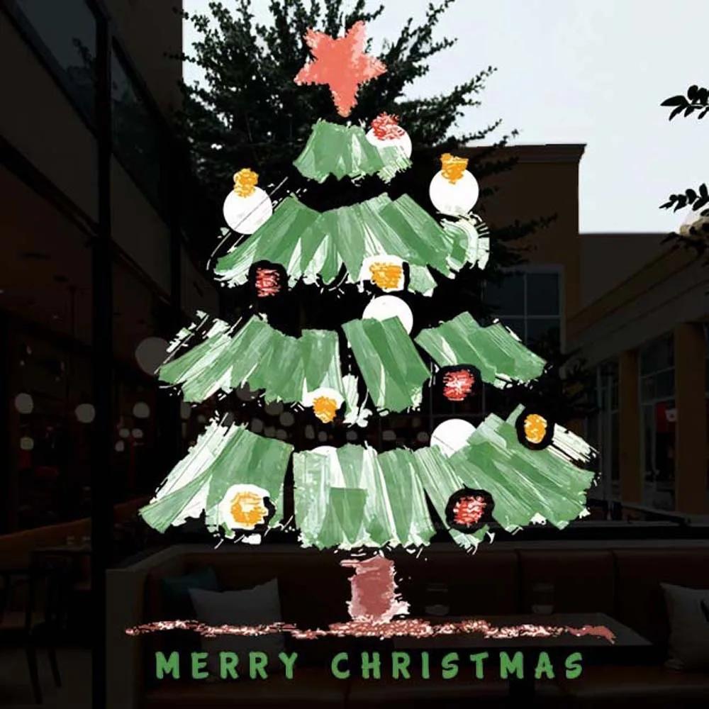 Colorful Christmas Tree Stickers Waterproof Portable Glass Electrostatic Film Transparent Visible On Both Sides