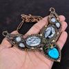 Blue Carved Bone Face Necklace Copper Wire Wrapped Gemstone Necklace Pinolith Jasper & Moonstone Necklace Handmade Adjustable Chain Necklace