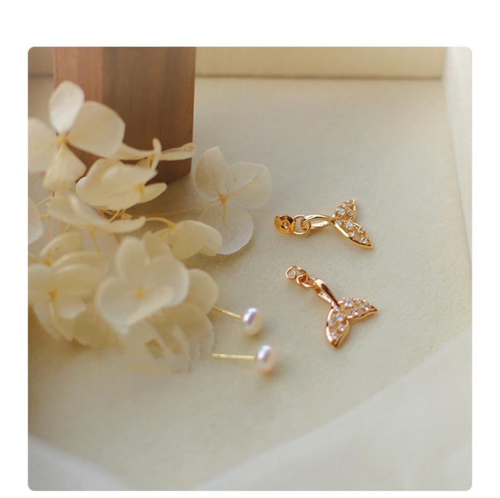 Strong light natural pearl earrings mermaid tail, a two-wear temperament zircon dolphin fish tail earrings s925 pins