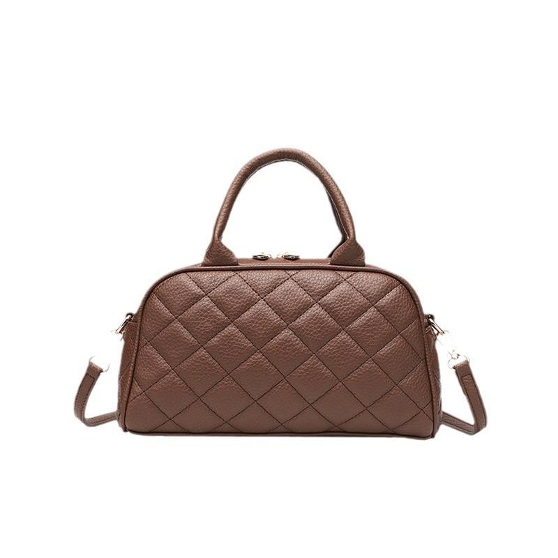 College Style Autumn and Winter Handbag Women's New Embroidered Rhombus Pattern Hand Carry Small Bowling Bag