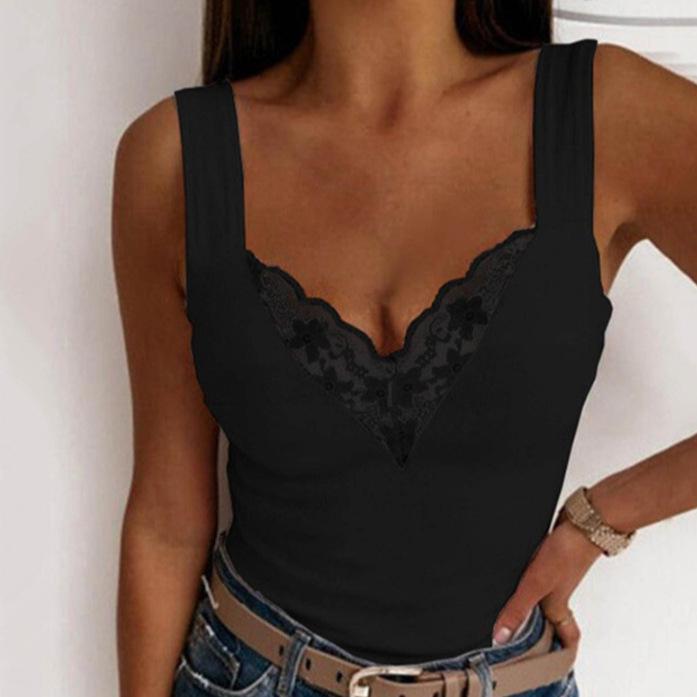 Women's V-Neck Lace Spaghetti Strap Tank Top