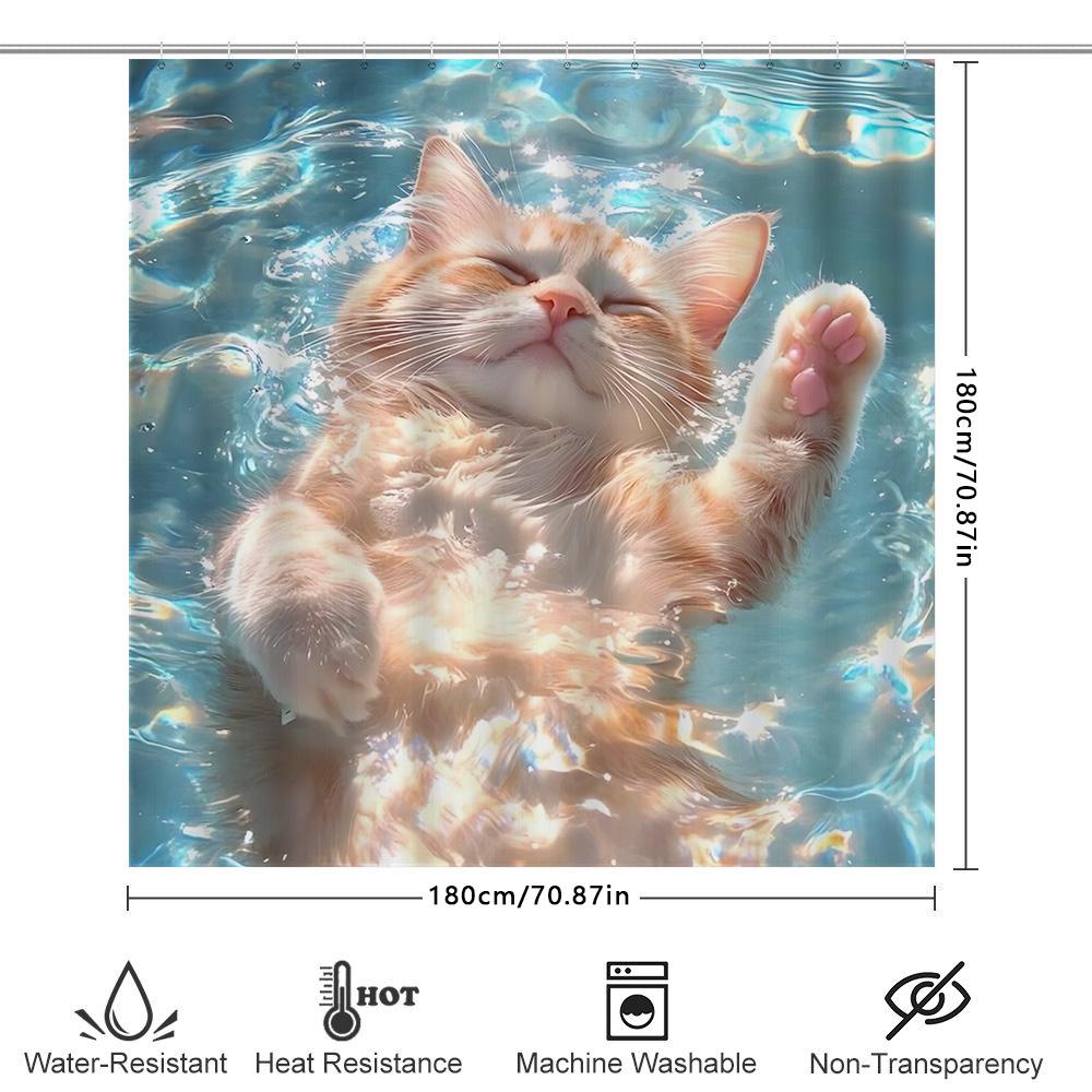 Adorable Cat Shower Curtain Cute Pet Design Waterproof Bathroom Decorative Liner Waterproof Durable For Stylish Home Upgrade