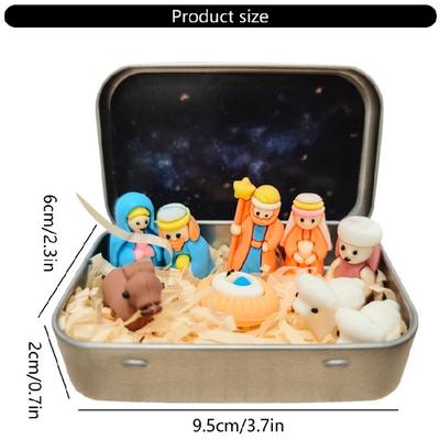 Nativity Decoration In a Tin Box Bethlehem Scene Detailed Handmade Craft For Desktop Church Or Travel Use