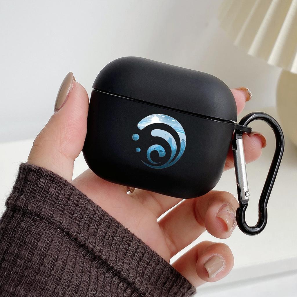 Süßes Genshin Impact Logo Mit Haken Für Airpod Pro 3 Pro2 Schwarze Schutzhülle Weiche Hülle für Apple Airpods 2 1 Kopfhörerhüllen