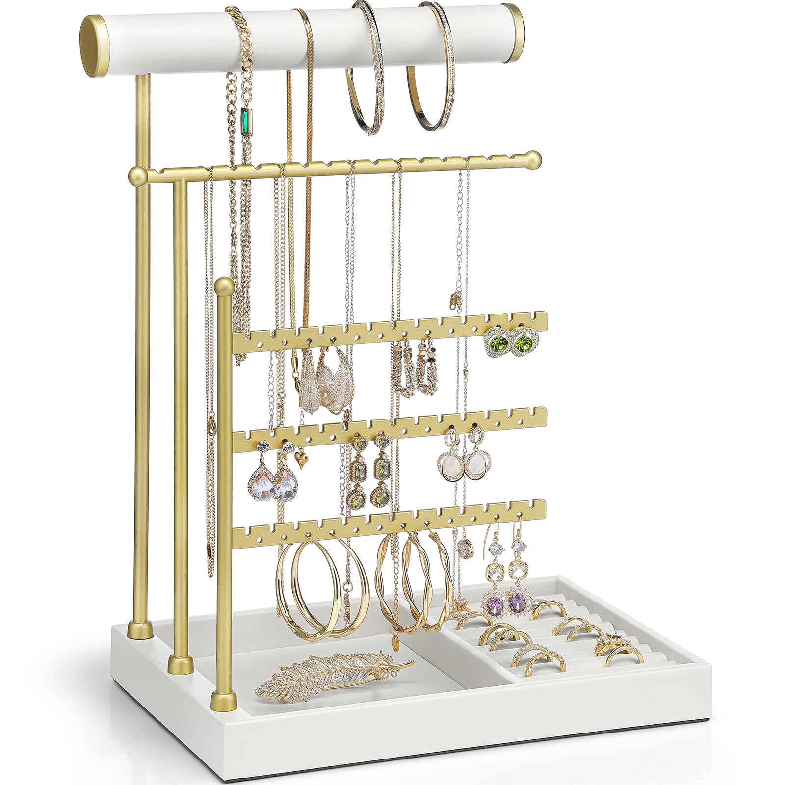 

VLANDO Подставка для аксессуаров Подставка для ожерелий Подставка для серег Кожаный поднос Хранение колец Хранение ювелирных изделий Серьги Подарок (белый) белый