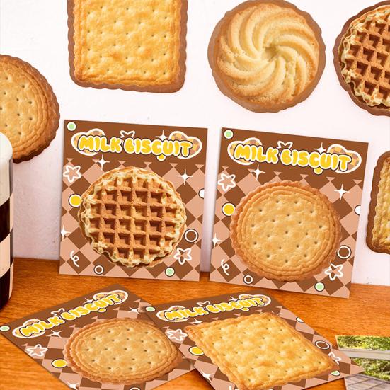 4Pcs Biscuit-Shaped Memo Pads Set Creative Food Design Self-Adhesive Sticky Notepads for Students Office Party Learning Marking And Message Small Gift