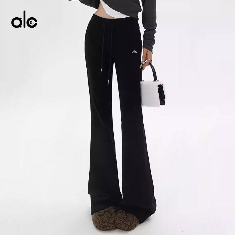 Aloneadv American Sports Wide-Leg Pants Women's Spring & Fall Micro-Pull Yoga Pants Mid-Low Waist Outwear Slim Looking Casual Sweatpants