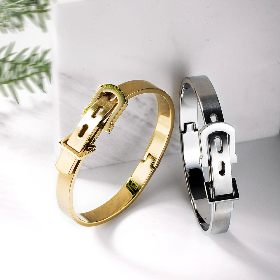 OEM/ODM Custom Logo Trendy Stainless Steel Bangle Belt Buckle Style