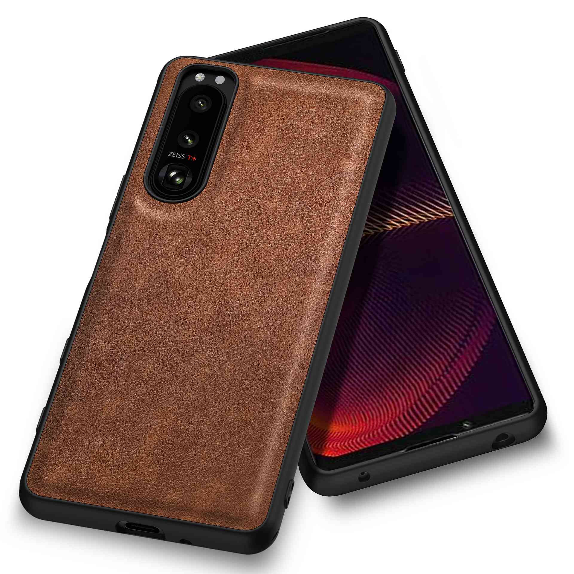 

For Sony Xperia 5 III 5G Anti-scratch Phone Case,Anti-fingerprint Retro PU Leather Coated TPU+PC Phone Cover Brown