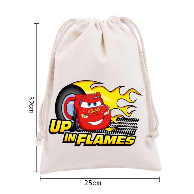 Cars Lightning McQueen Drawstring Bags Cartoon Anime Character Print Large Capacity Canvas Storage Bag Party Gift Candy Bag
