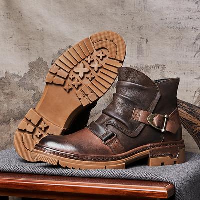 Stivali da Motociclista da Uomo alla Moda Scarpe in Vera Pelle Uomo Stivaletti alla Caviglia con Fibbia Stivali in Pelle Retro Fatti a Mano Scarpe Retro di Lusso da Uomo