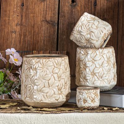 Vase Vintage Keramik Zuhause Balkon Außenhof Desktop Dekoration Amerikanischer Kreativer Stil Relief Leichter Luxus High-End Sinn