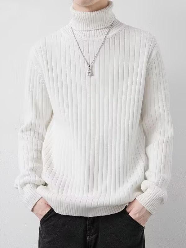 Men's Korean Style High Neck Sweater - Trendy Warm Autumn/Winter Knitwear for Casual Wear