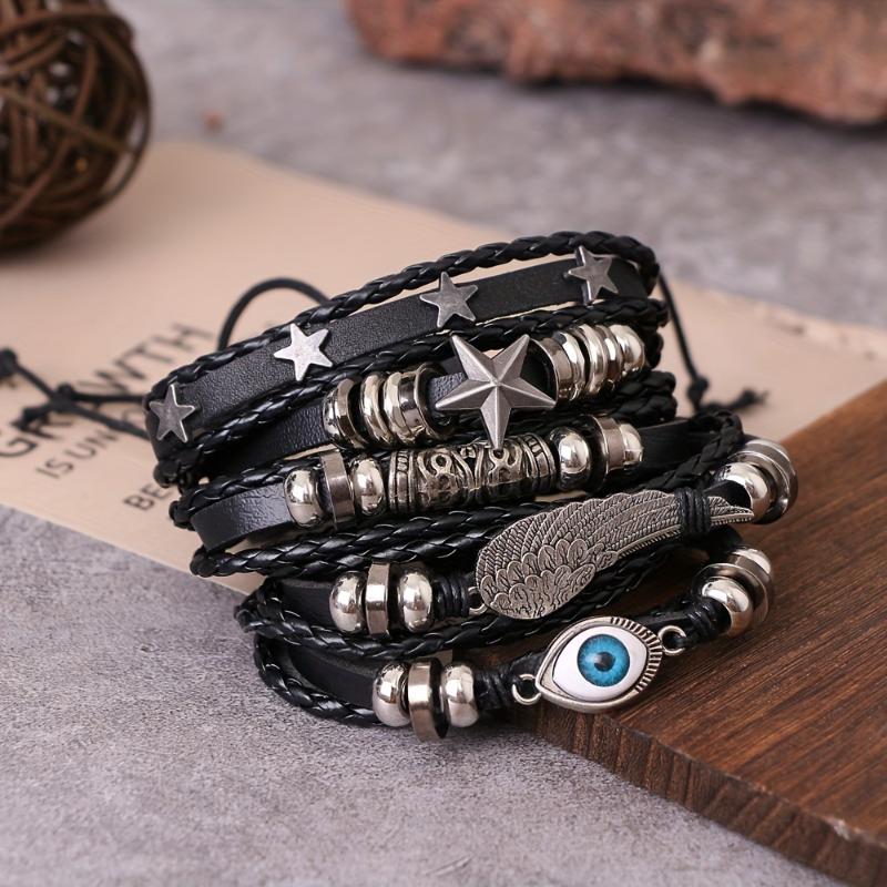 Boho Multilayer Leather Bracelets Evil Eye Charm Beads Bracelet Bangle For Women Men Vintage Punk Wrap Set