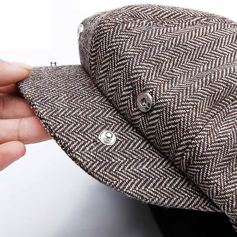 Luxuriöse Herren-Tweed-Fischgräten-Newsboy-Kappe mit 8-Panel-Design für zeitlosen Stil