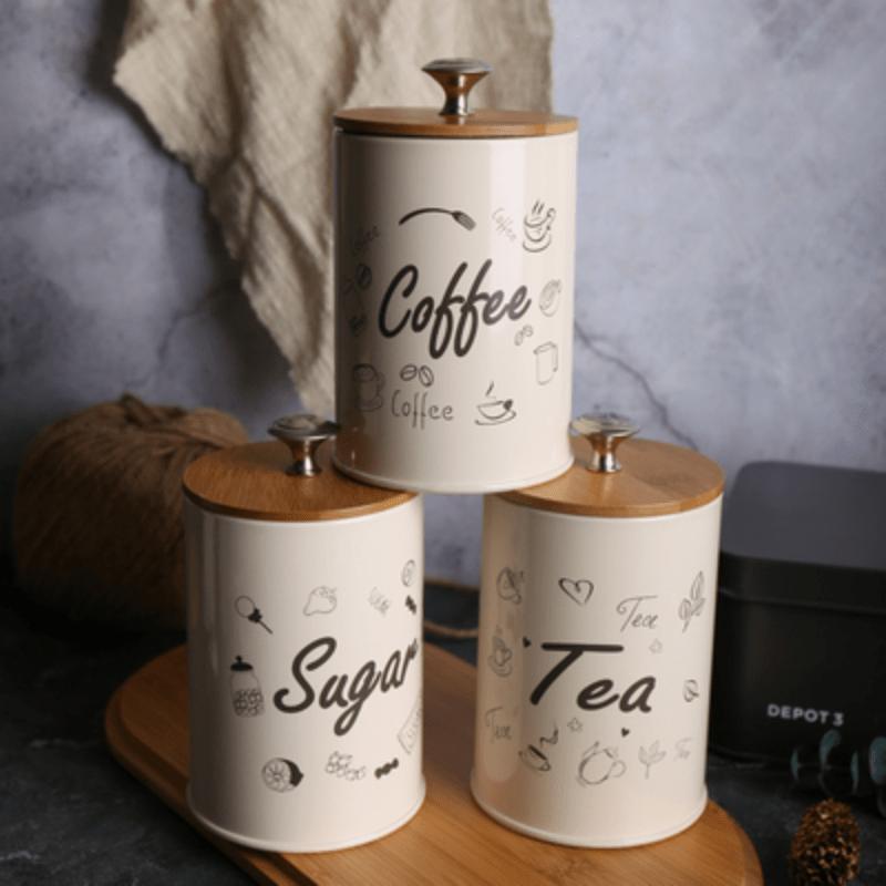 3pcs/set Rustic Farmhouse Food Storage Jar Canister with Bamboo Lid - Perfect for Kitchen, Tea, Herbs, Sugar, Salt, Coffee, Flour, and More!