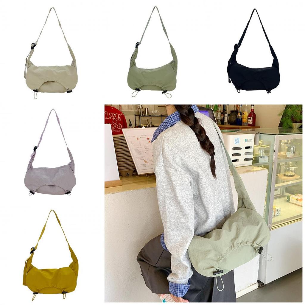 Canvas Casual Nylon Shoulder Bag With Drawstring Closure For Travel And Outdoor Use