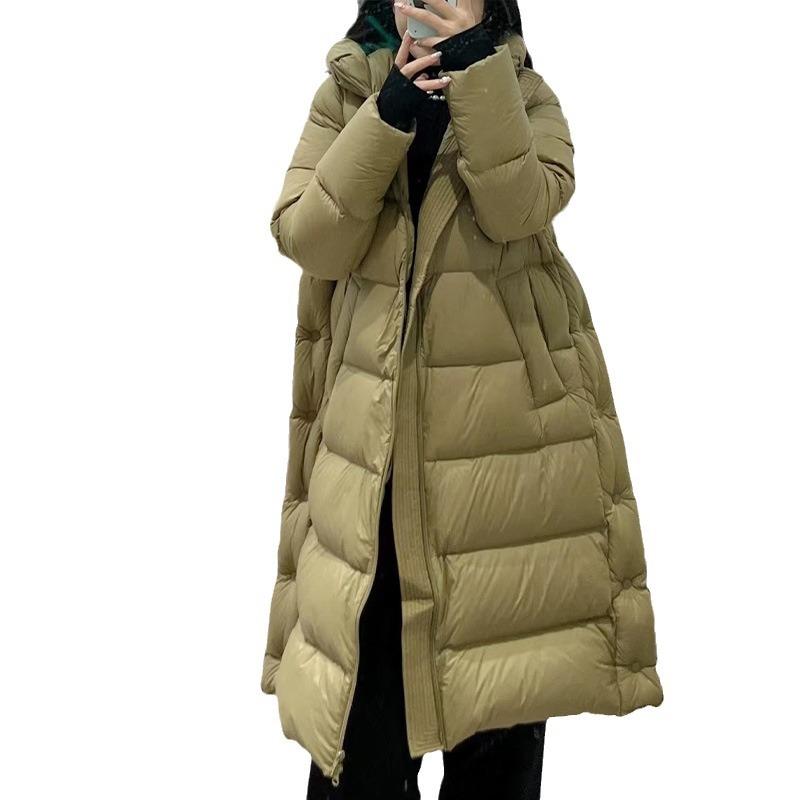 2024 Winter Warm Long Over-Knee Thickened Hooded Puff Feel Down Jacket Women's Down Jacket Tide