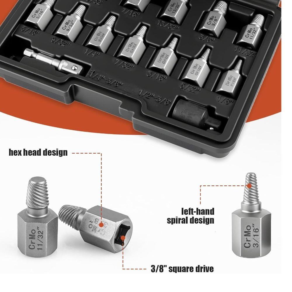 Reverse Thread Bolt Extractor Kit Carbon Steel Screw Remover Tool Screw Extractor Set  DIY Home