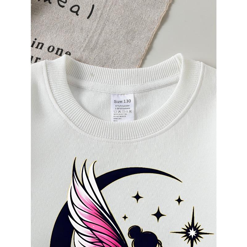 Kids Sweatshirt,Crew Neck Fashion Top, Fun "Moon Fairy Wings Star" Patterned Sweatshirt, for Everyday Casual Wear,for All Kinds of Daily Outfits