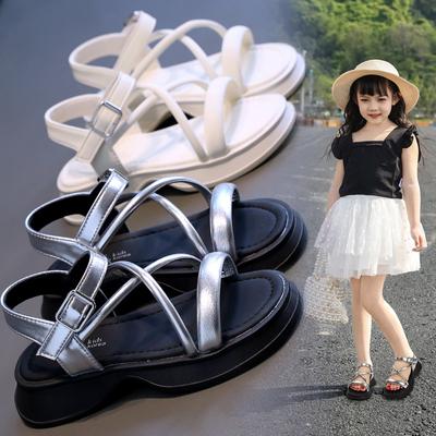 Fashion Girls Sandals Summer 2024 Thick Bottom Children's Roman Sandals Fashion Cross Open-toe Kids Causal Beach Sandals Non-slip Soft