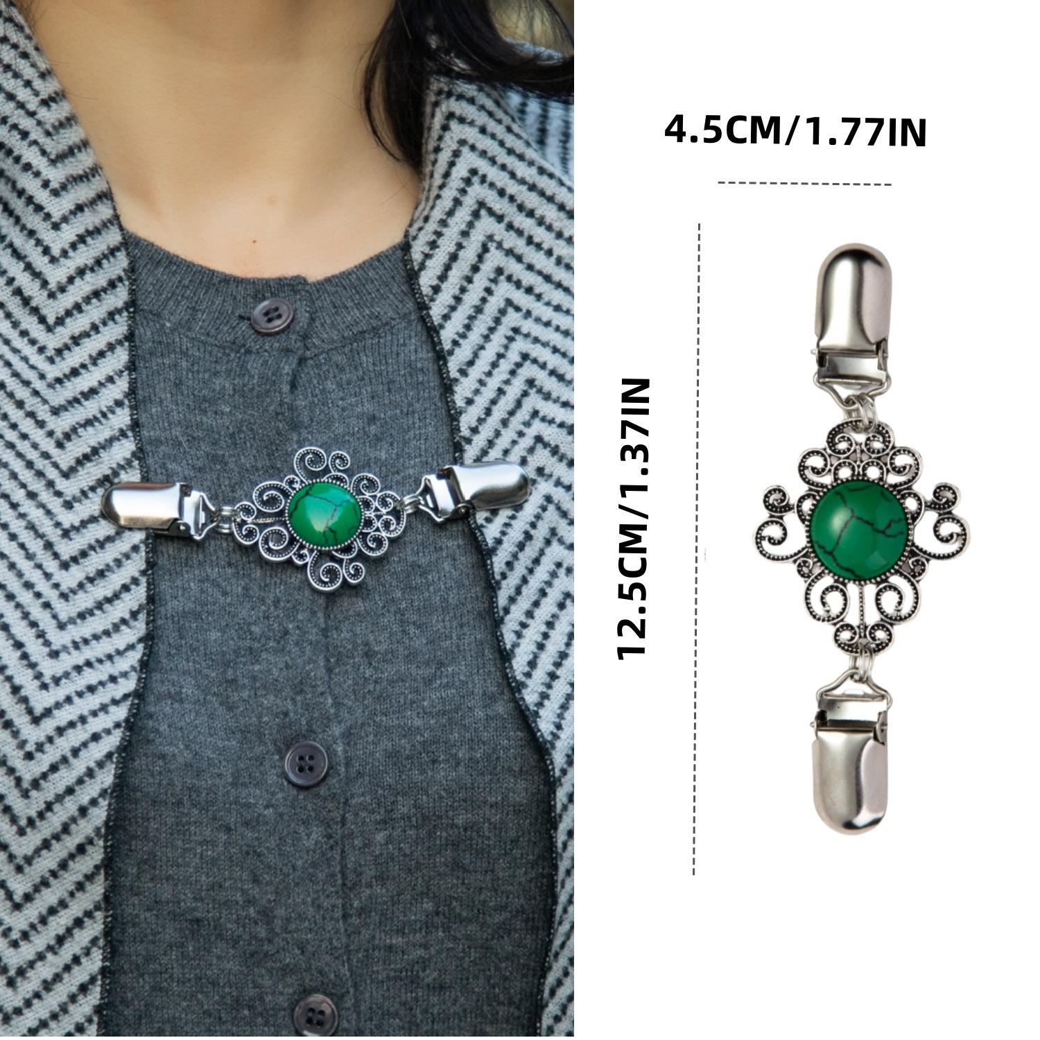 

Retro Alloy Sweater Clip Scarf Cardigan Button Brooch One Size срібний