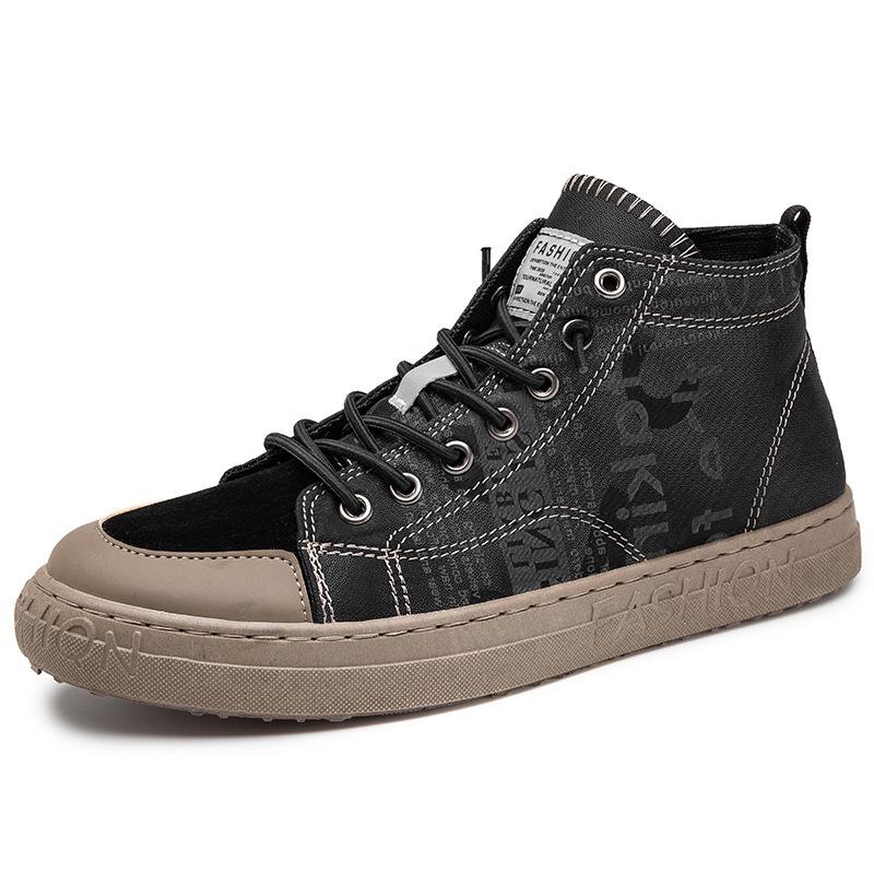 New Fashion Men's Shoes Trend High-top Canvas Shoes Student Casual Shoes Men Trendy Shoes