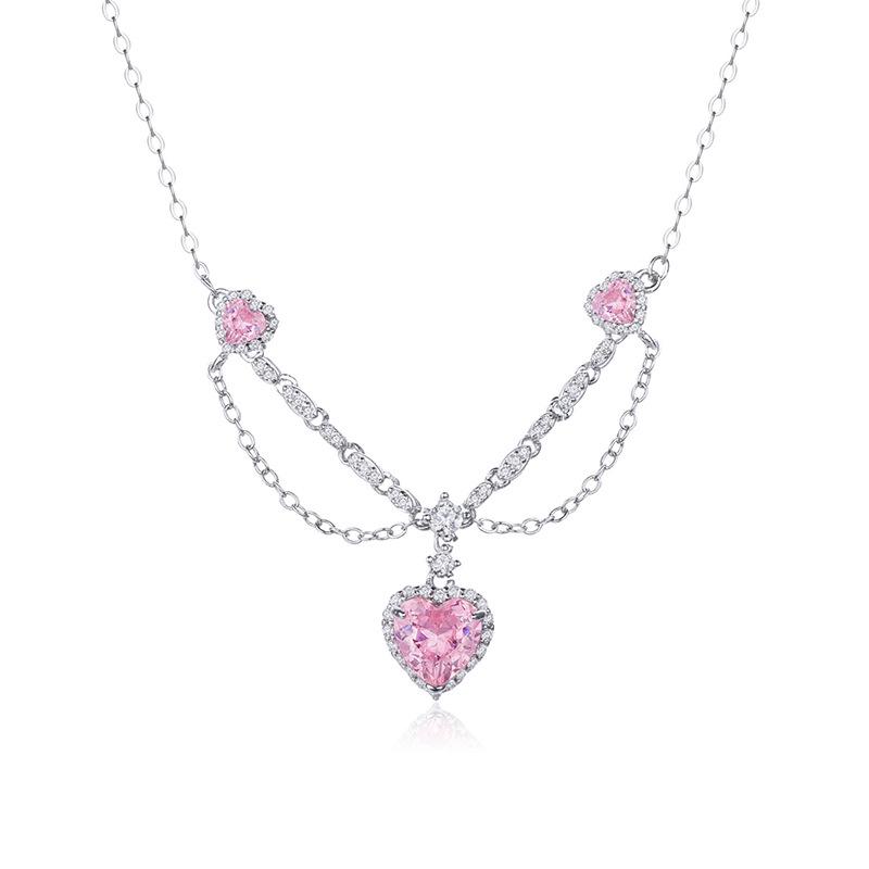Chao Xiaobai Sterling Silver & Colored Cubic Zirconia Heart Necklace for Women - Elegant & Versatile Clavicle Chain.