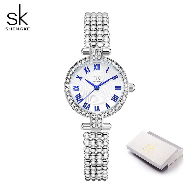 

Shengke золотые часы для женщин, водонепроницаемые, тонкие, маленькие, наручные, аналоговые, с бриллиантами, женские кварцевые наручные часы, элегантные часы для девочек серебряный