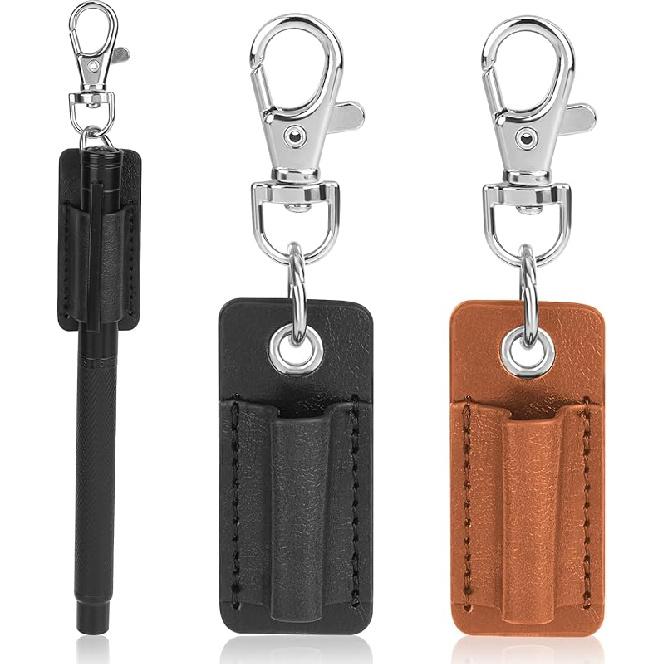 2 Pieces Lanyard Pen Clip, Anti-Lost Neck Lanyard, Portable Leather Neck Pen Holder Keychain