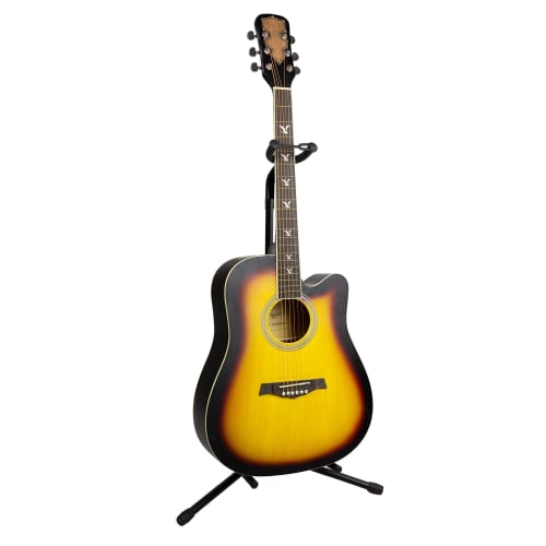 RockJam GS-001 Adjustable Vertical Tripod Guitar Stand for Acoustic and Electric Guitars