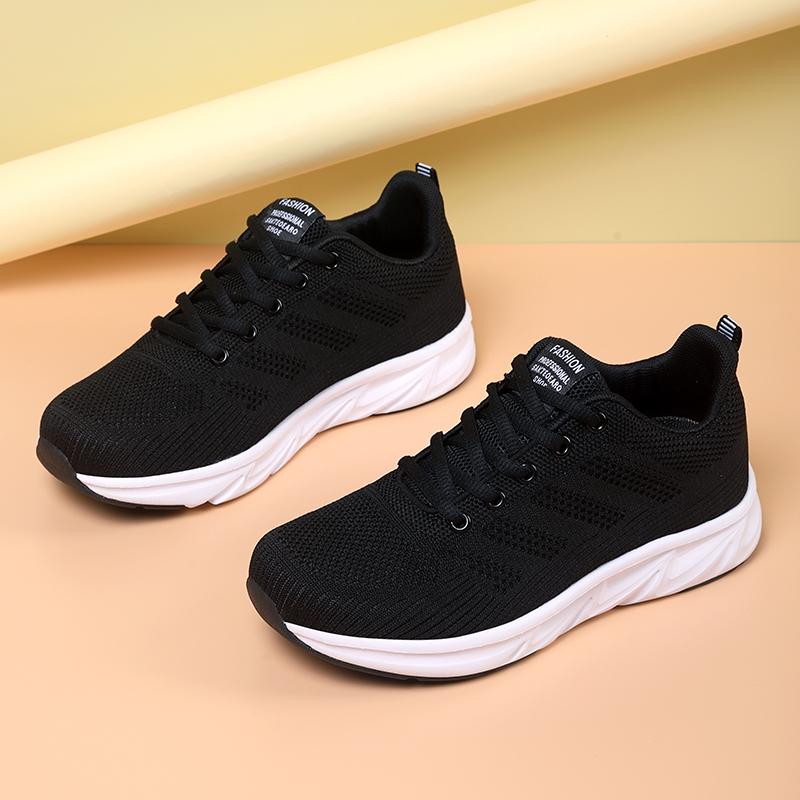 Fashion Women's New 2024 Autumn Black Sneakers Mom Middle-Aged And Elderly Running Shoes Work Soft Bottom Not Tiring On The Feet
