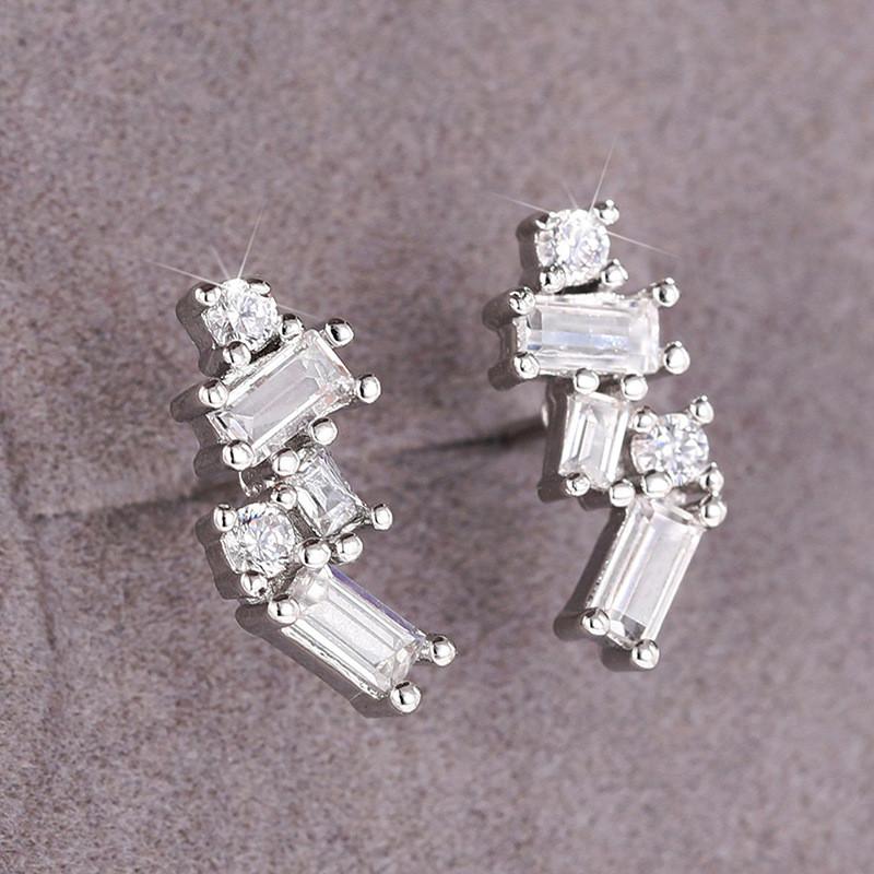 925 Sterling Silver Dainty Fashion Versatile Earrings Female Daily Accessories Geometric Zirconia Ear Studs Jewelry for Women