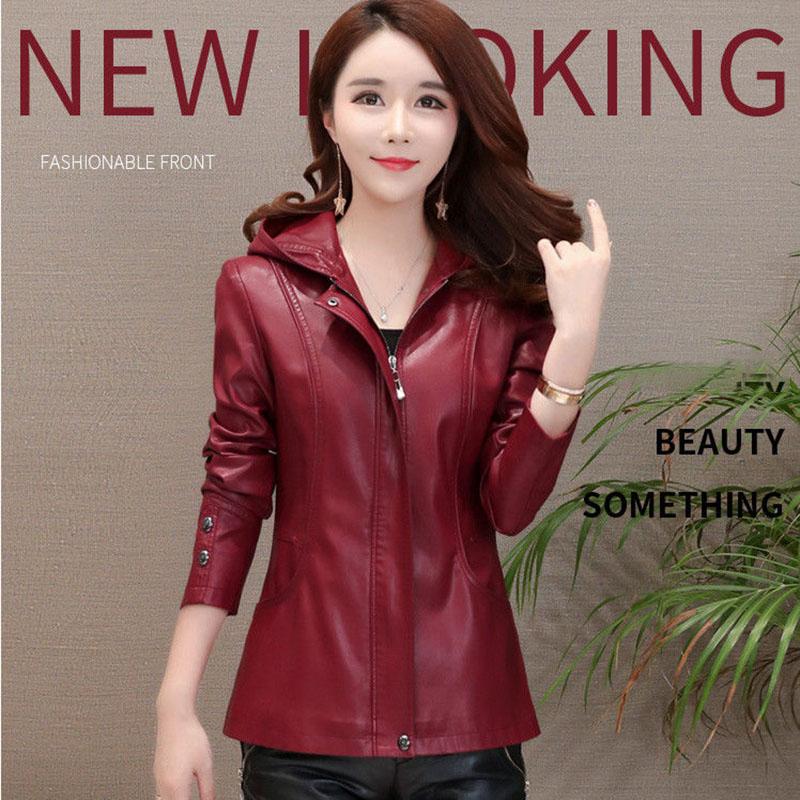 Damska kurtka skórzana z owczej skóry jesień zima Plus rozmiar kurtka z prawdziwej skóry Slim kurtka motocyklowa z kapturem z owczej skóry